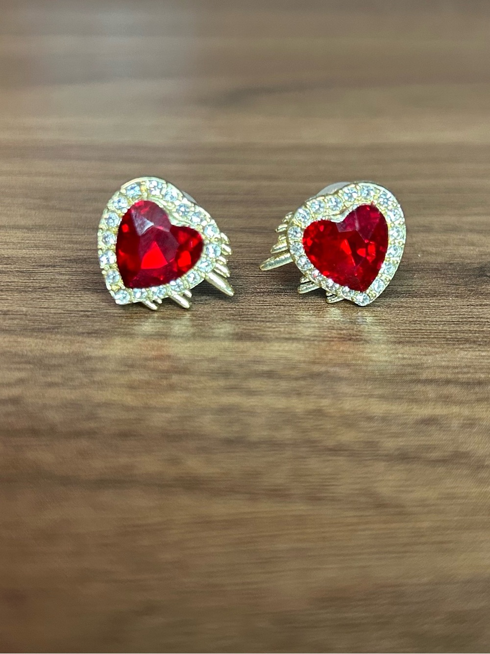 Heart-Shaped Red Crystal Clip-On Earrings